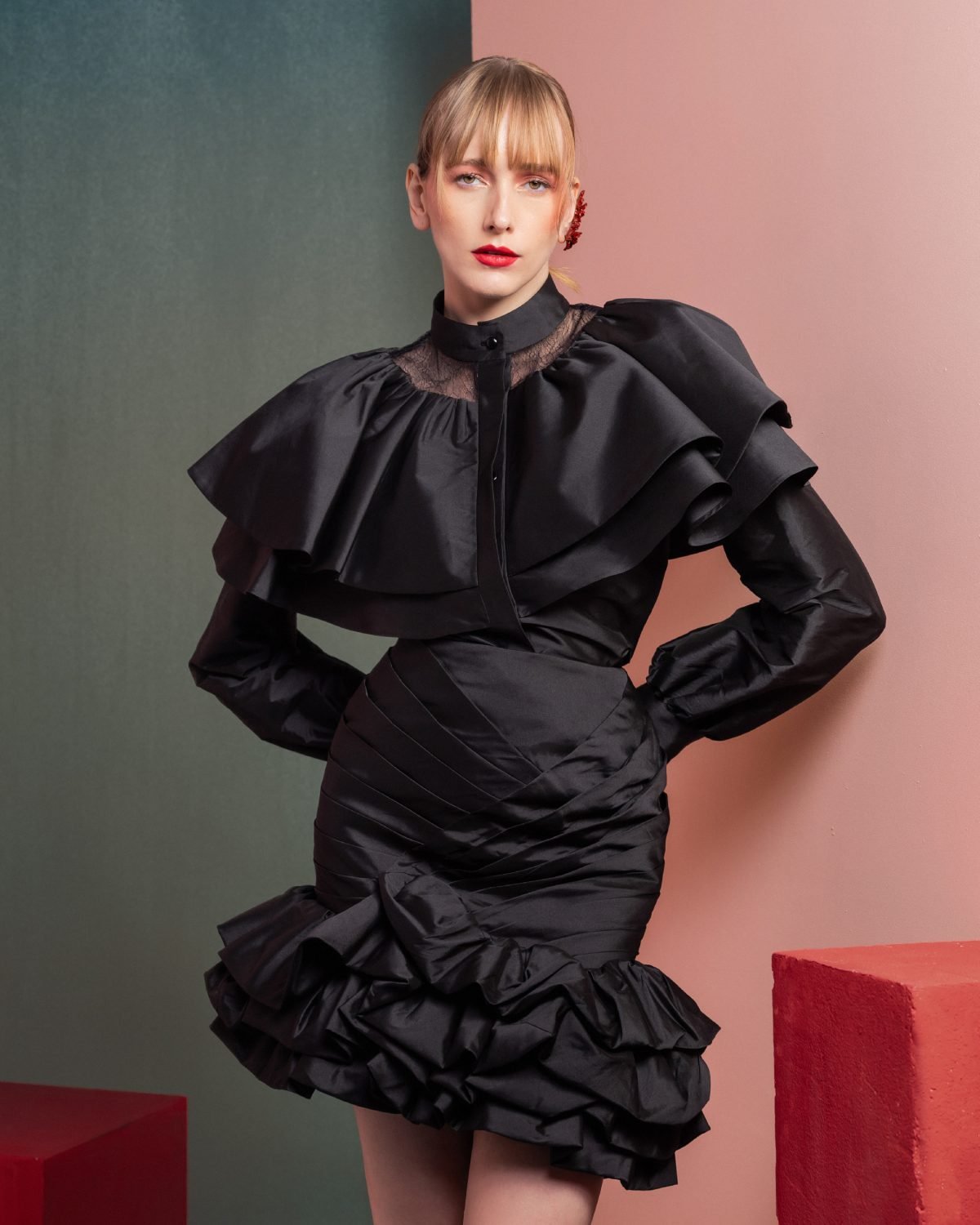 Elegant Ruffled Skirt with Ruched Detailing