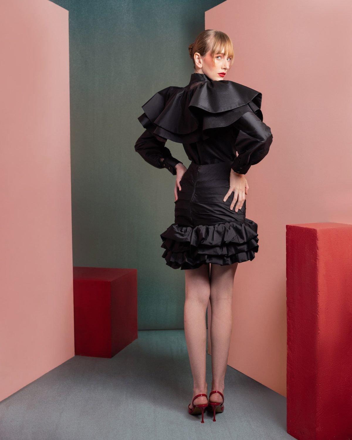 Elegant Ruffled Skirt with Ruched Detailing