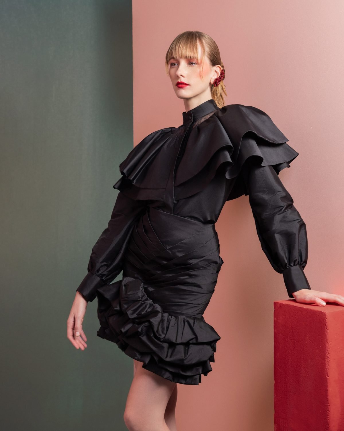 Elegant Ruffled Skirt with Ruched Detailing
