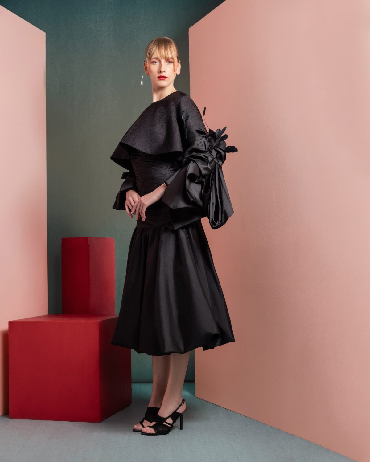 Sophisticated Taffeta Bodice Dress with Glamorous Draping