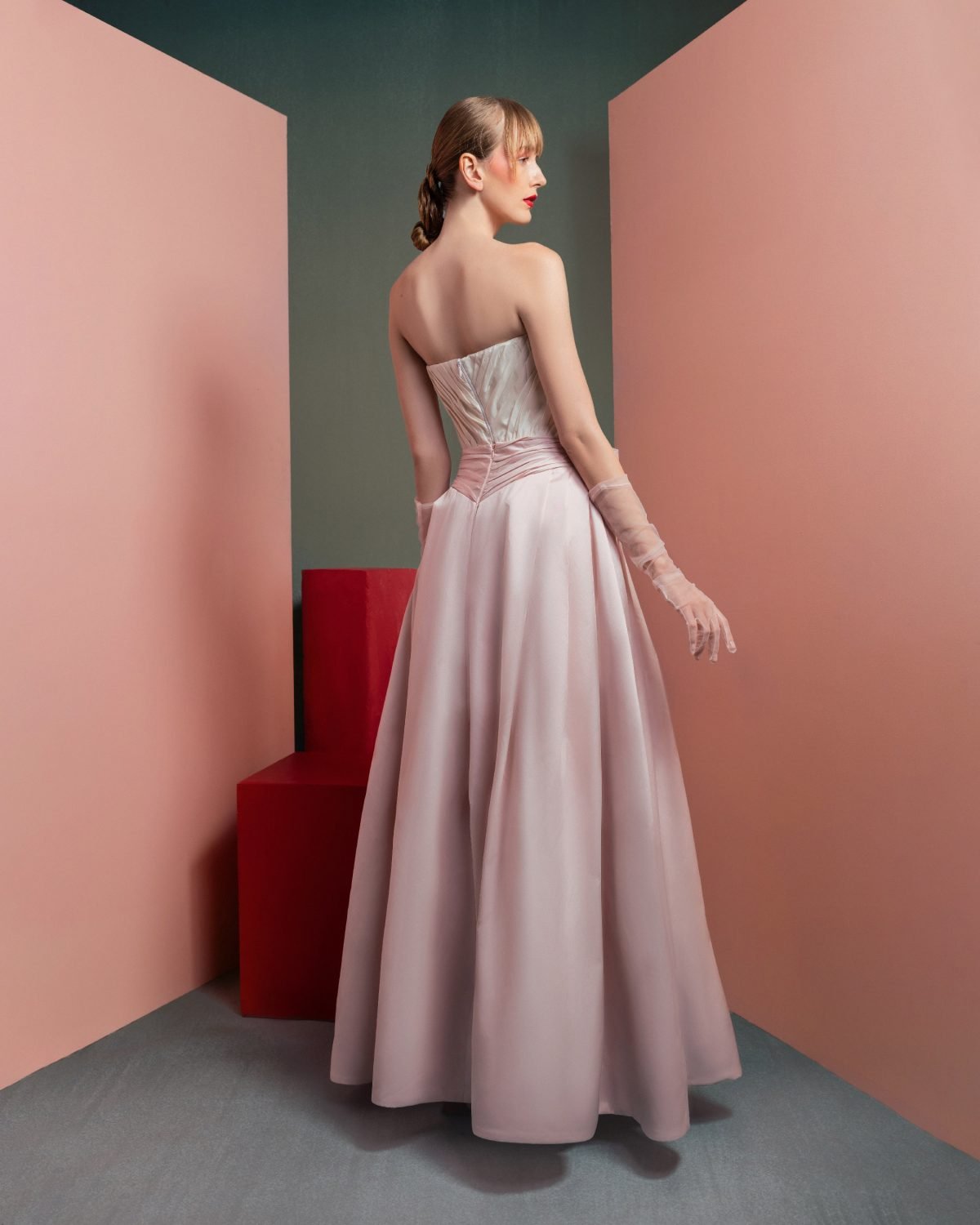 Structured Bust Taffeta Corset with Delicate Drapery