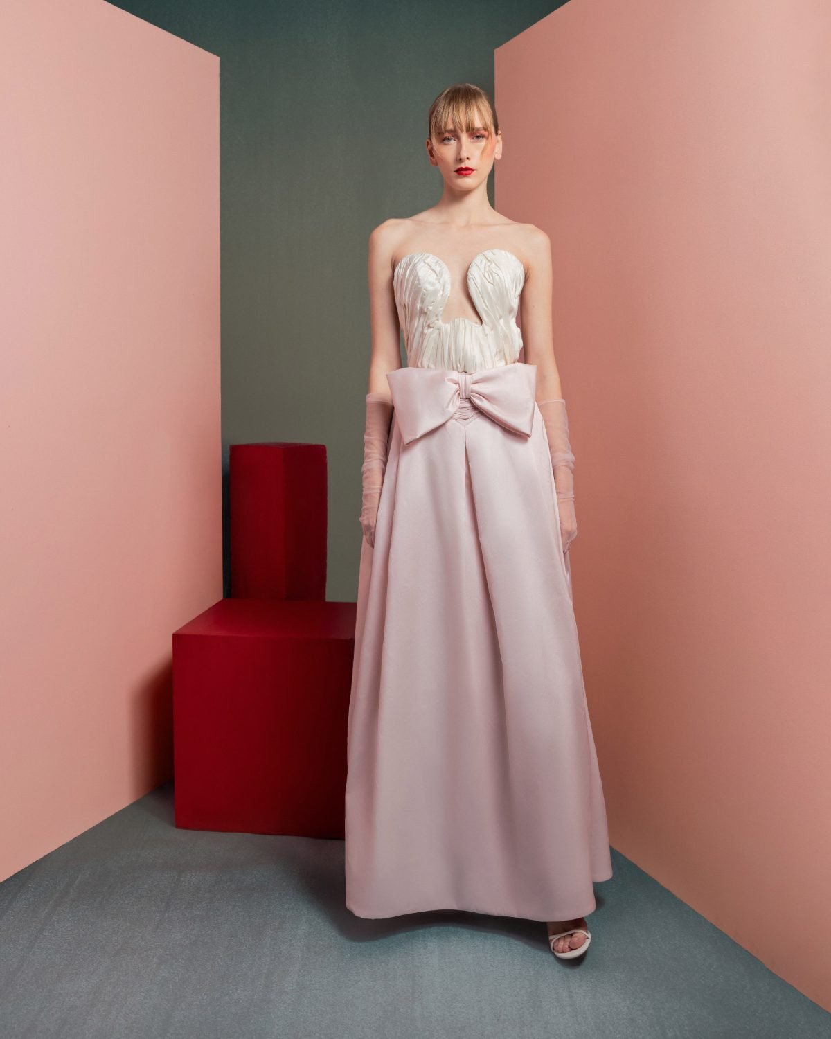 Structured Bust Taffeta Corset with Delicate Drapery