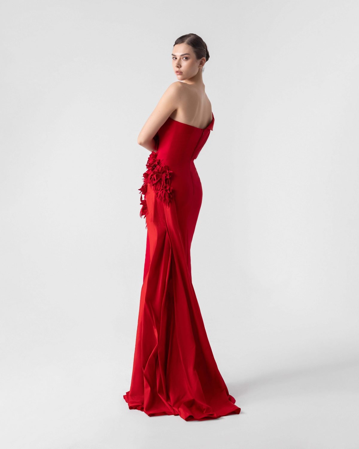 Romantic Red Gown with Laser-Cut 3D Appliqué