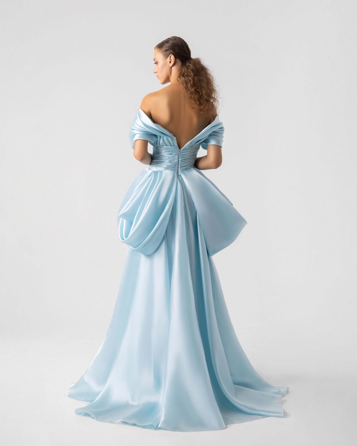 Peplum Ice Blue Off-Shoulder Organza Gown