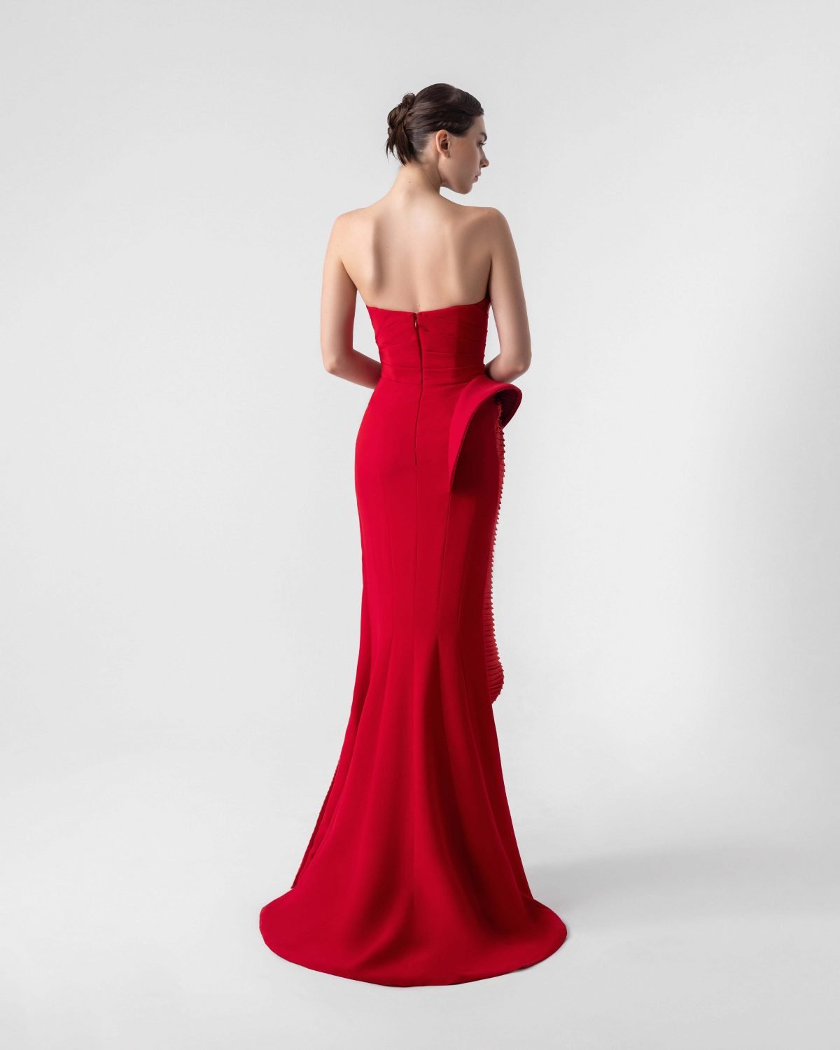 Sculptural 3D Ribbed Red Gown