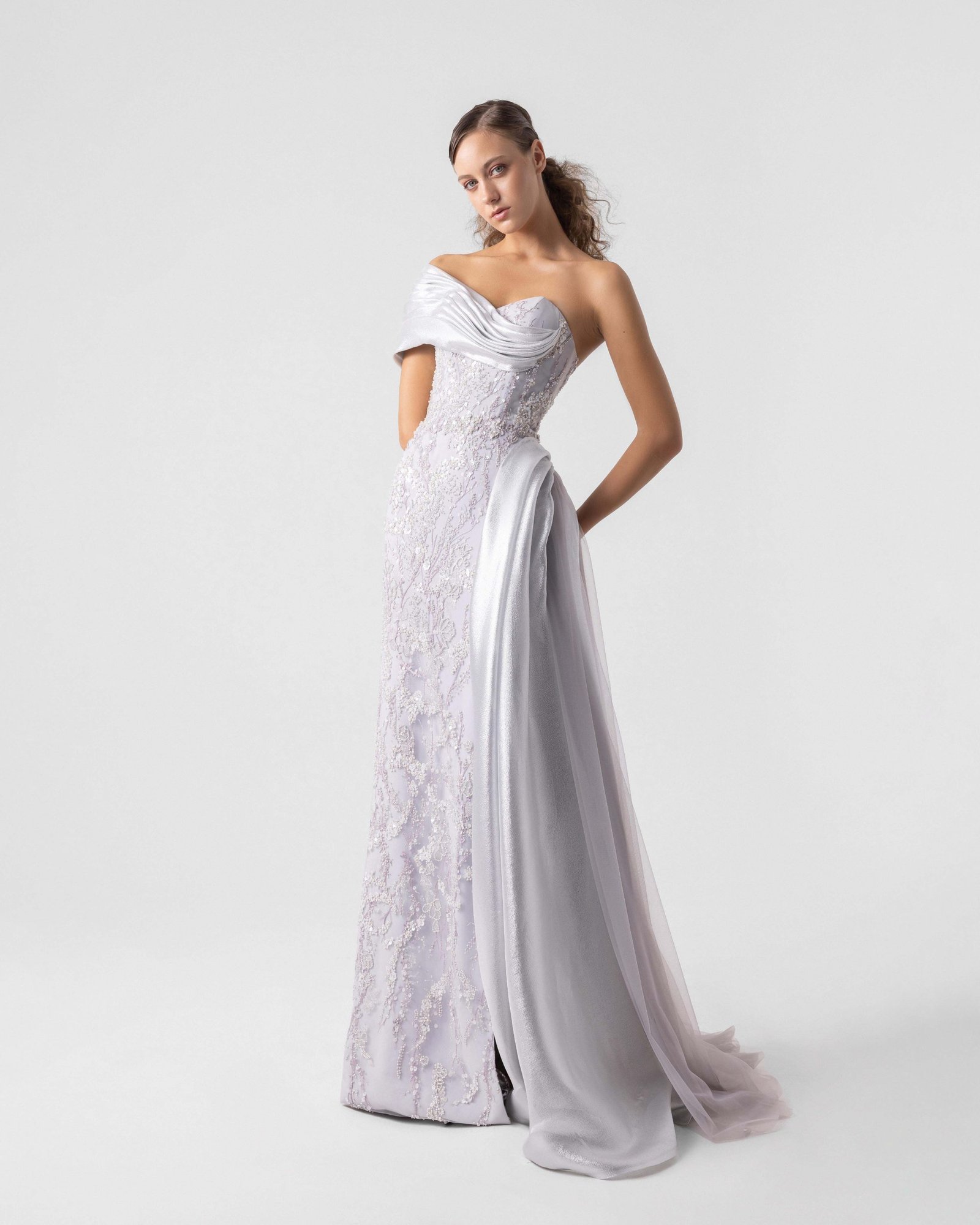 Shimmery Silver Draped Embellished Dress