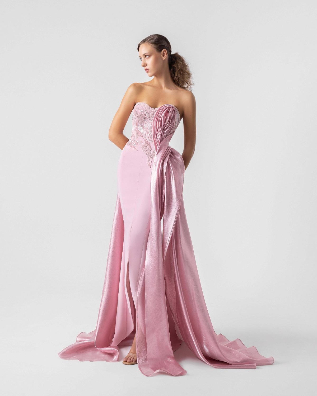 High Shine Textured Pink Gown