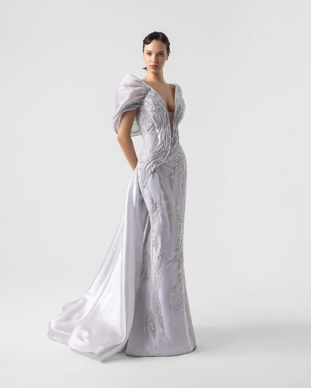 Sparkling Silver Off-Shoulder Gown