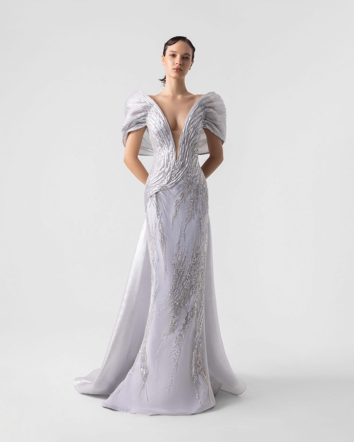 Sparkling Silver Off-Shoulder Gown