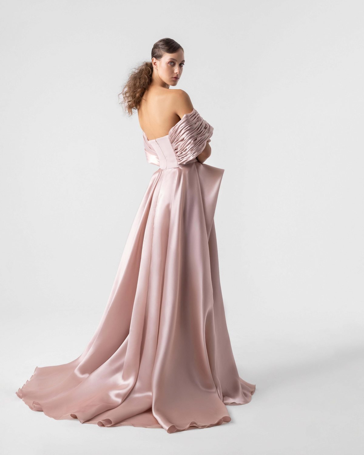 Playful Voluminous Satin and Metallic Organza Salmon Pink Gown