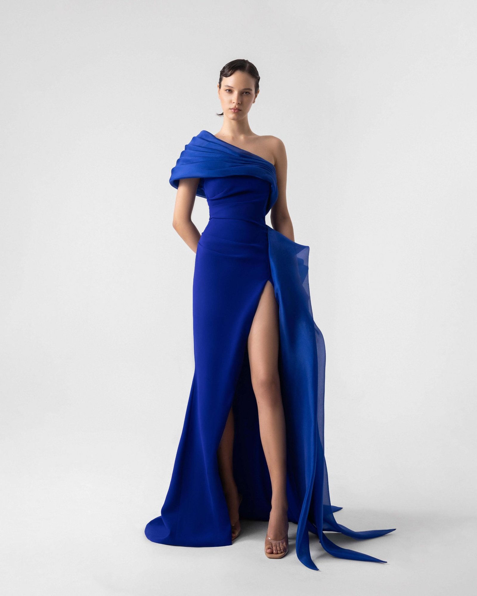 Royal Blue Gown with Elegant Drapery