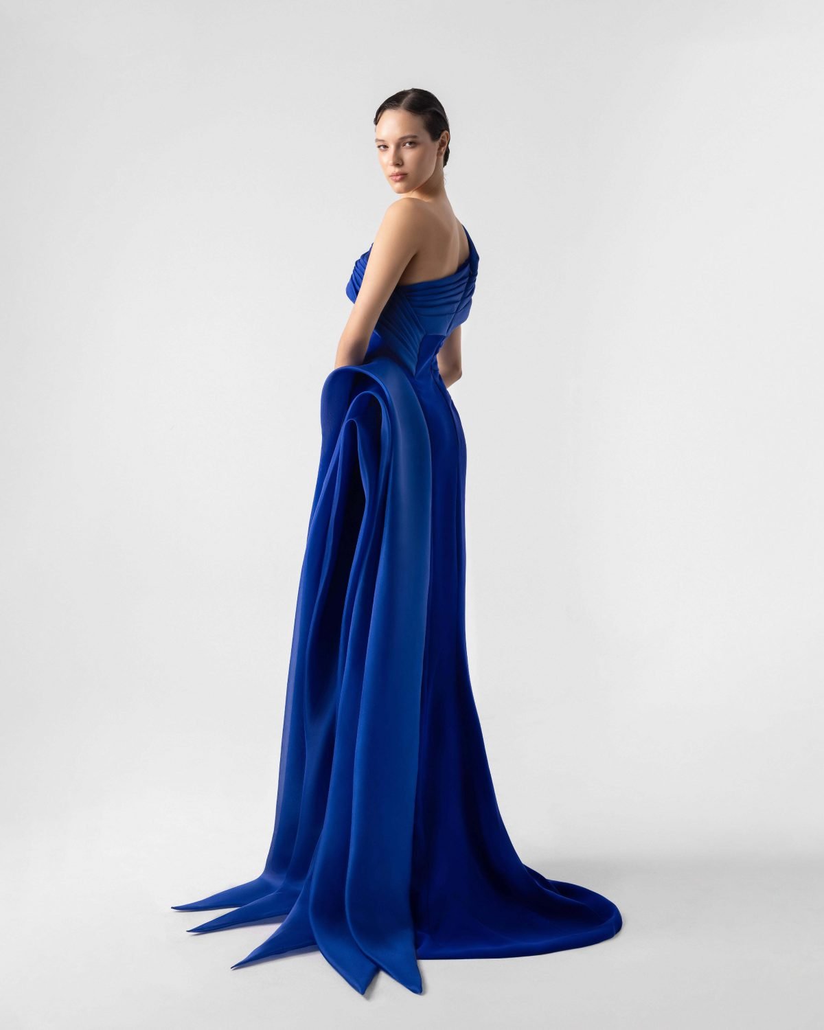 Royal Blue Gown with Elegant Drapery
