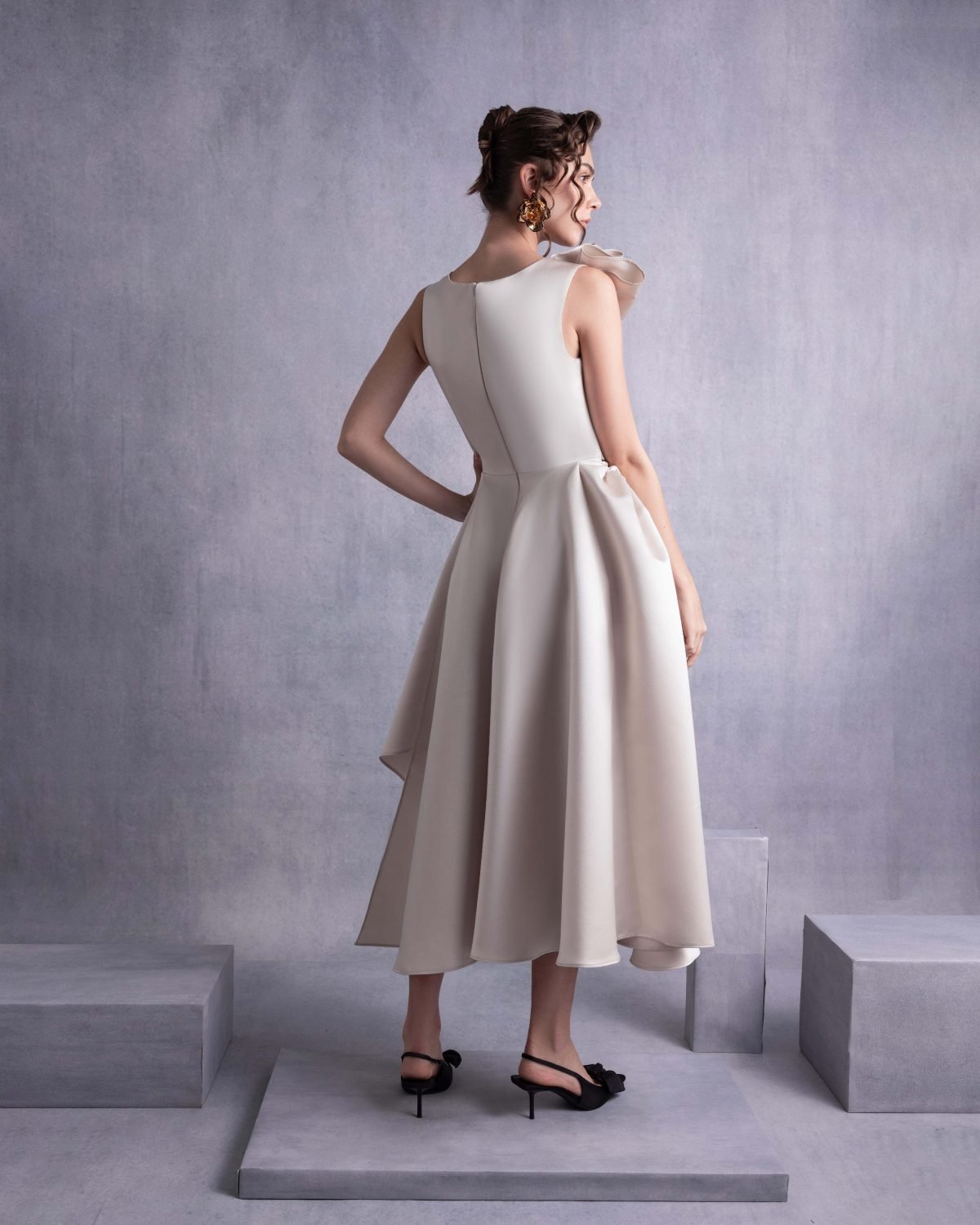 Gold Razmir Dress with Draped Shoulder and High Slit