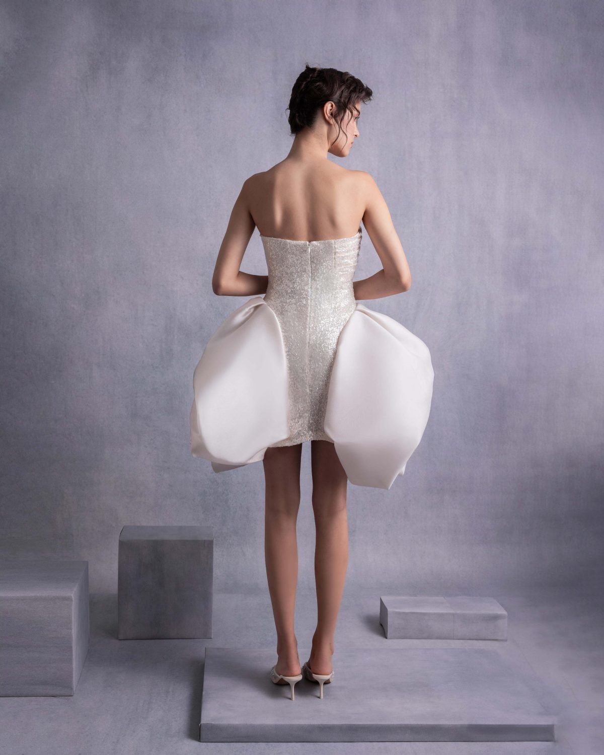 Sparkling Sequins Mini Dress with Puffy Organza Skirt Overlay