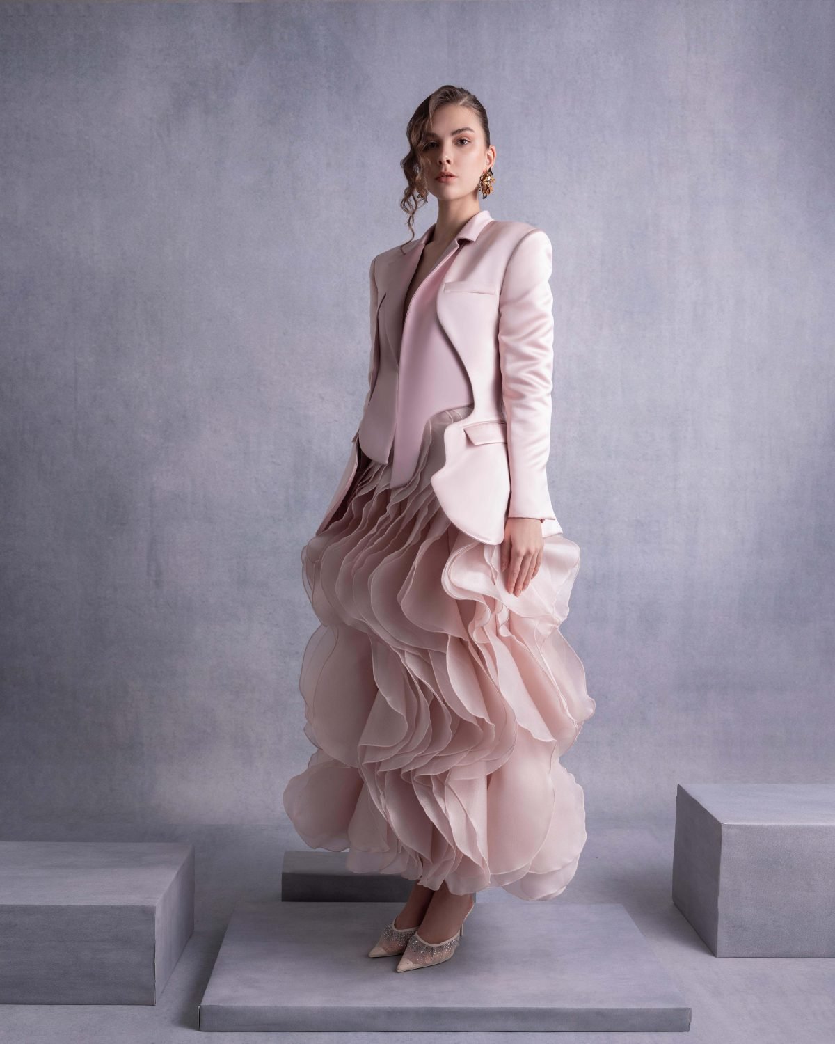 Cascading Layered Ruffled Pink Organza Skirt