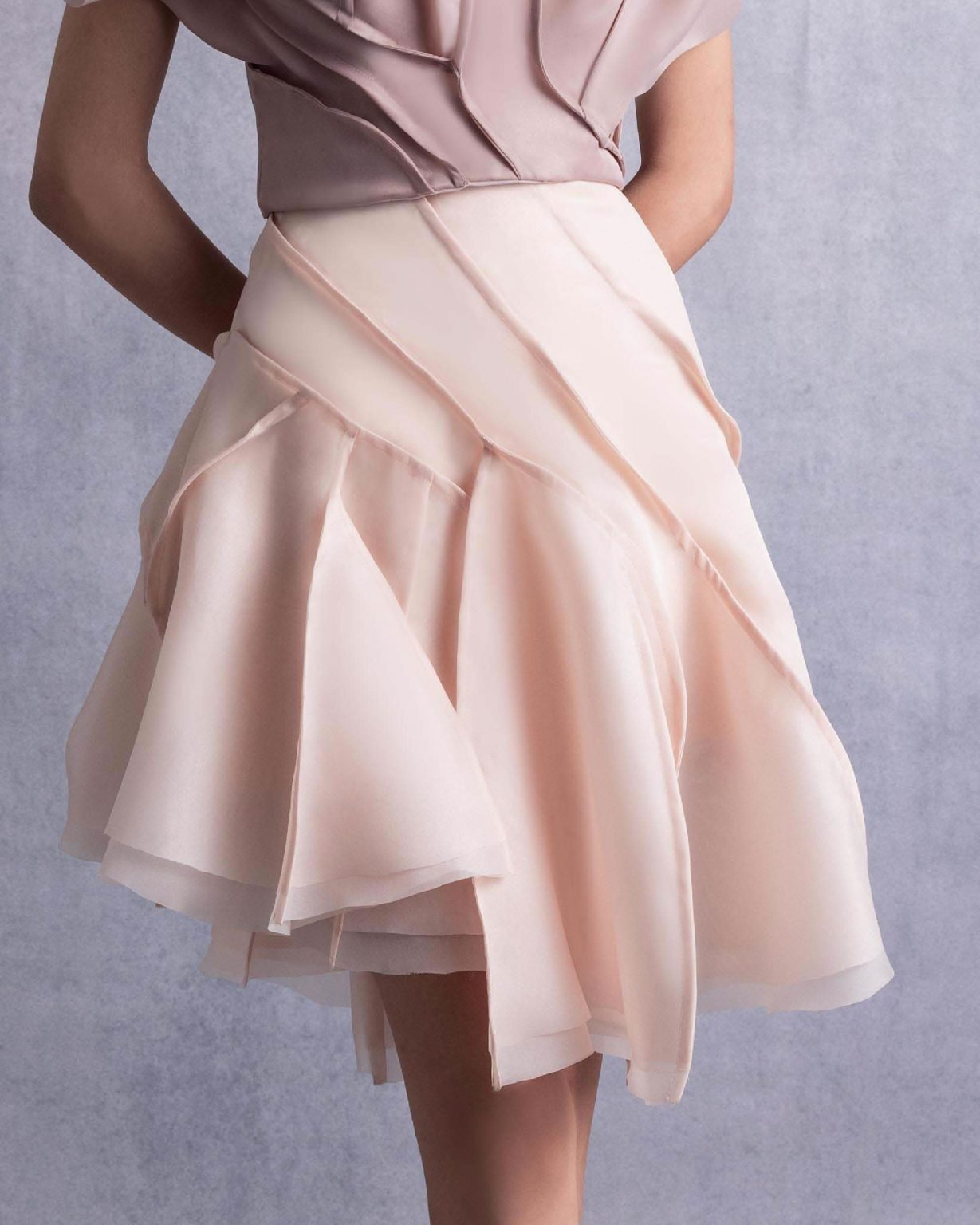 Layered Flared Nude Organza Skirt
