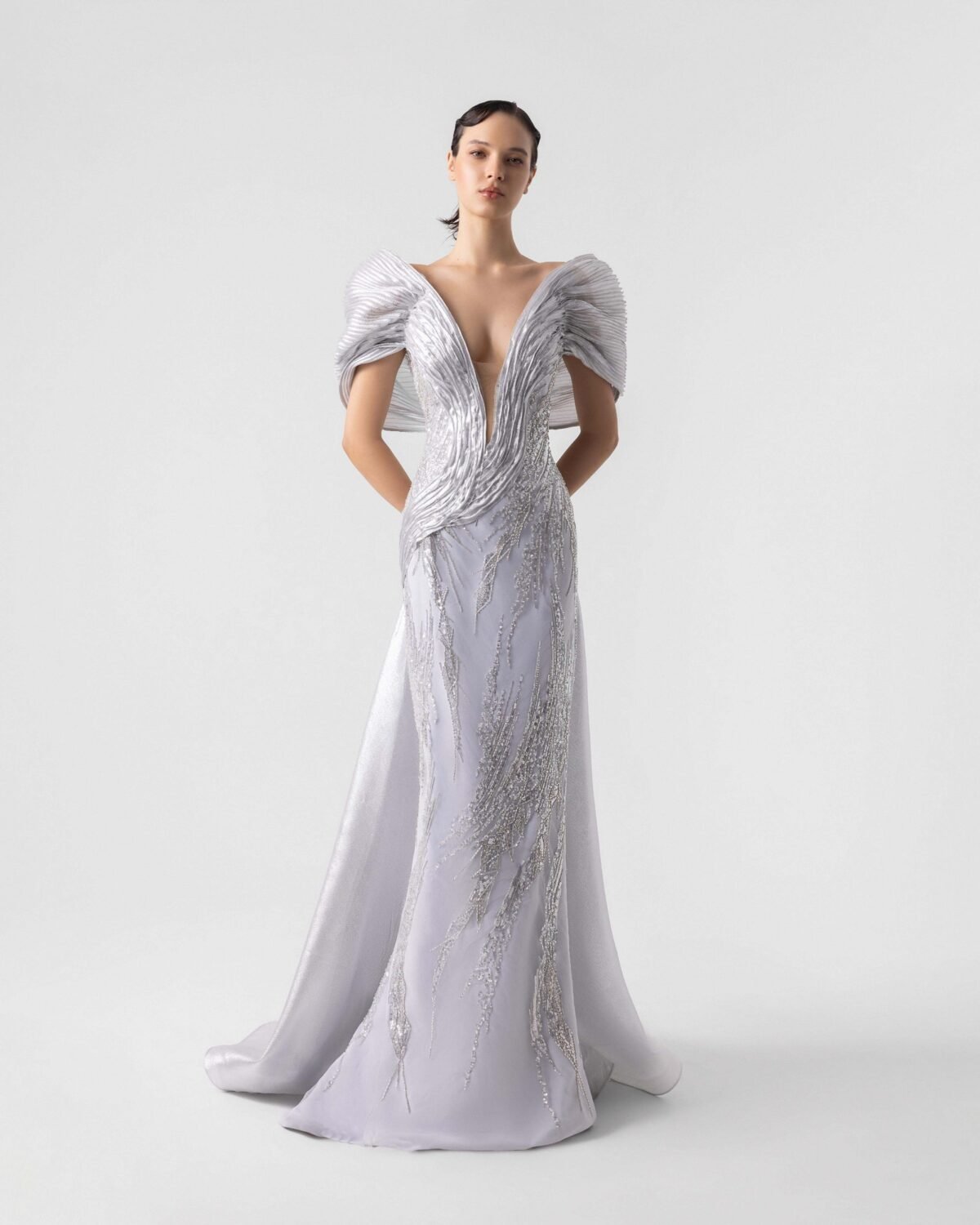 Sparkling Silver Off-Shoulder Gown