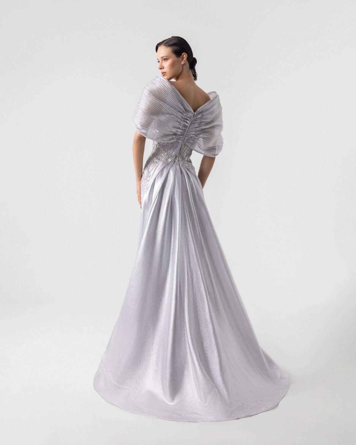 Sparkling Silver Off-Shoulder Gown