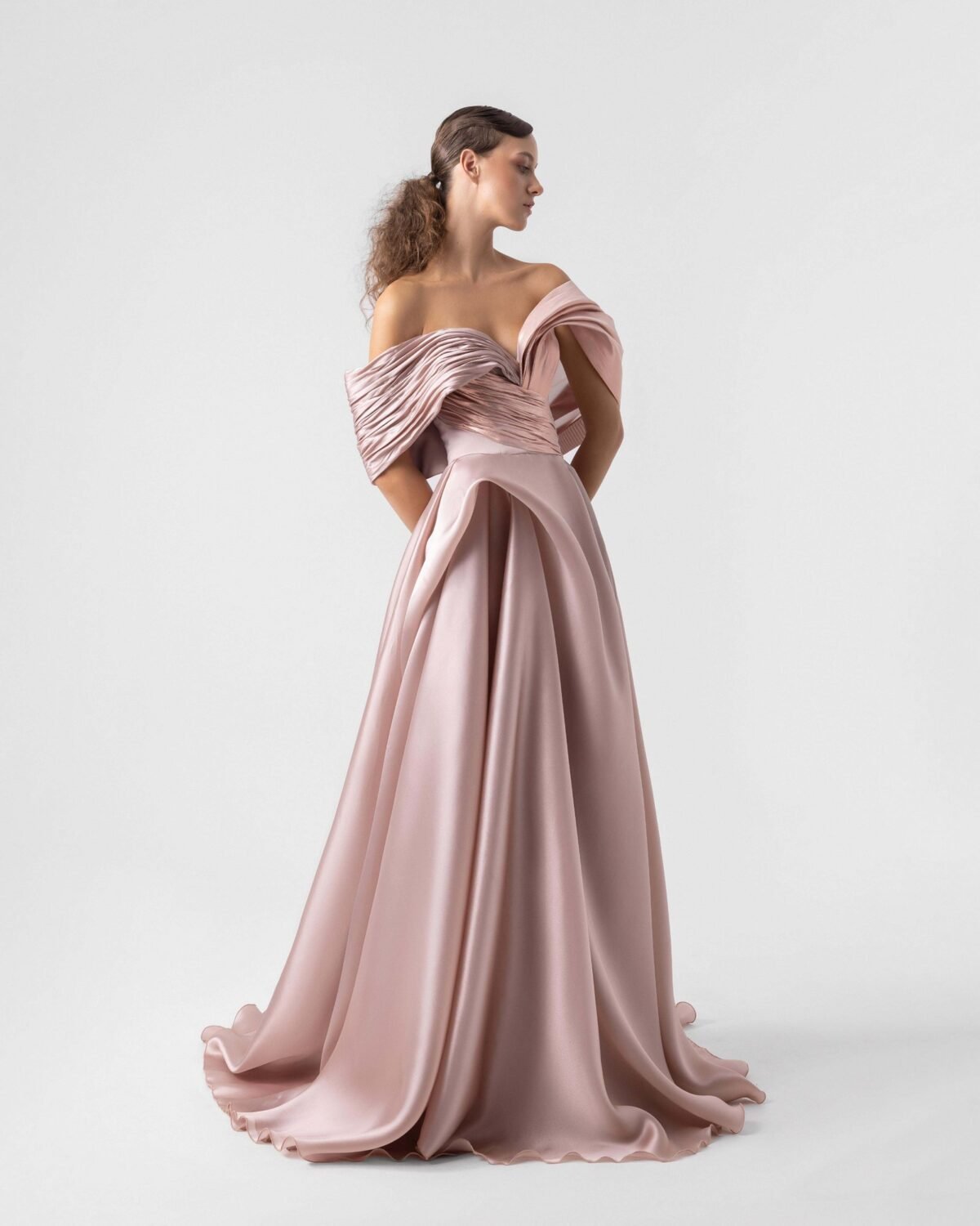 Playful Voluminous Satin and Metallic Organza Salmon Pink Gown
