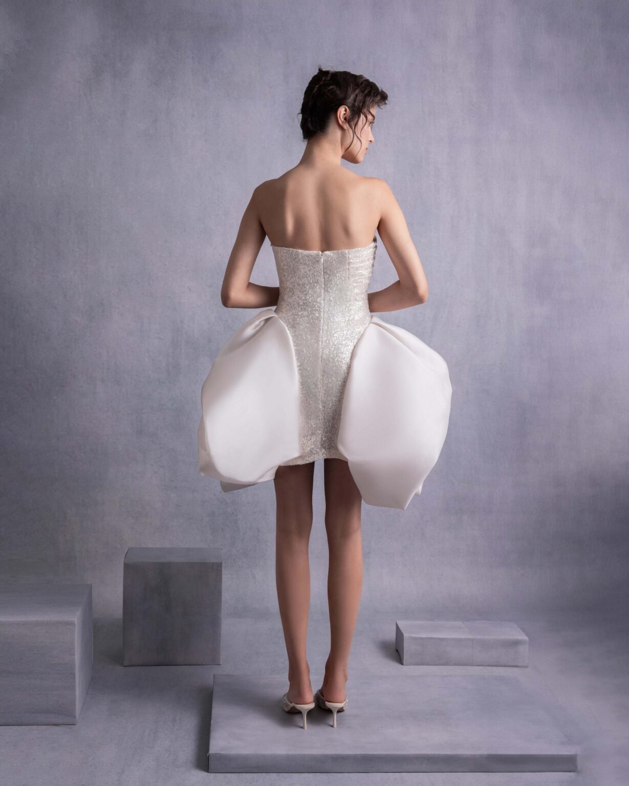 Sparkling Sequins Mini Dress with Puffy Organza Skirt Overlay
