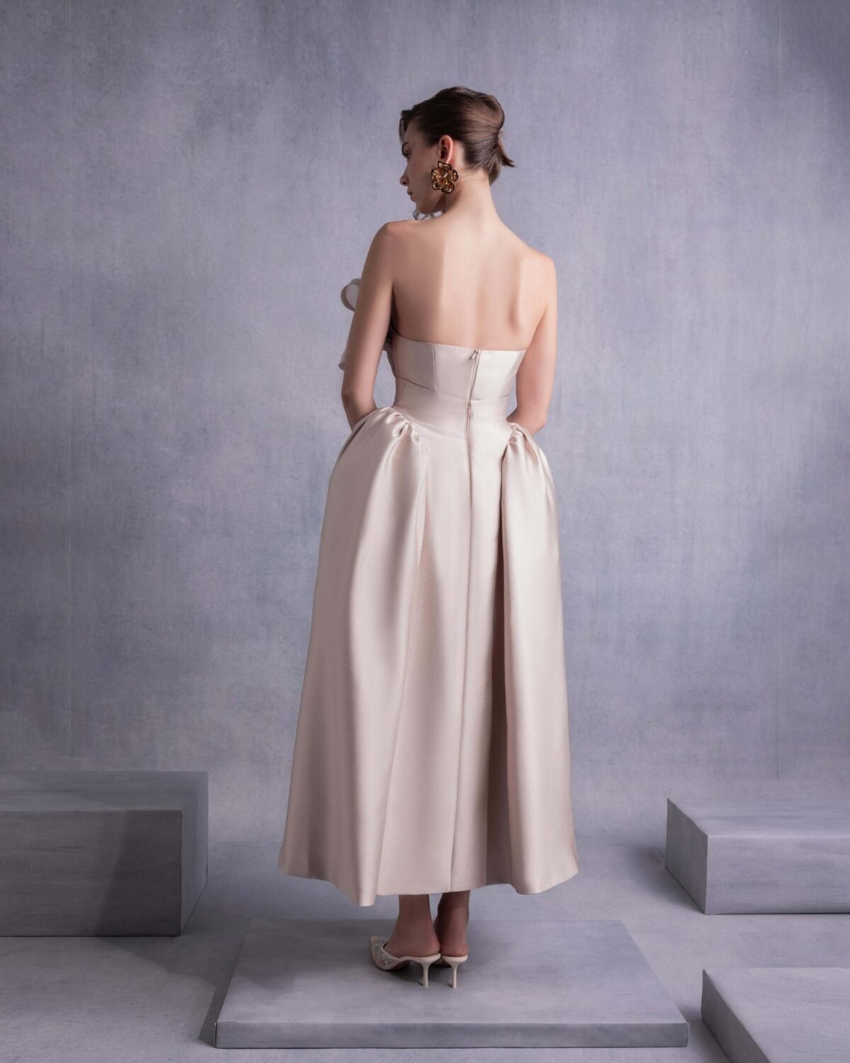 Pleated Organza Corset Top with Voluminous Neckline Manipulation