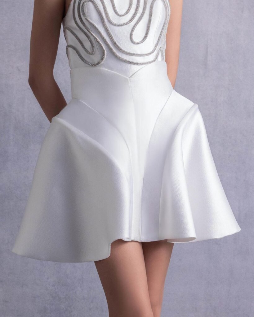 Flared Off-White Piqué Skirt 