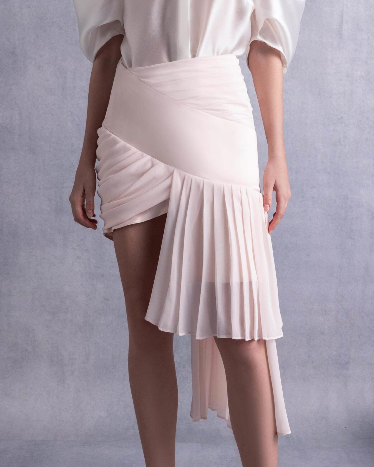 Metallic Crepe Georgette Draped and Pleated Skirt