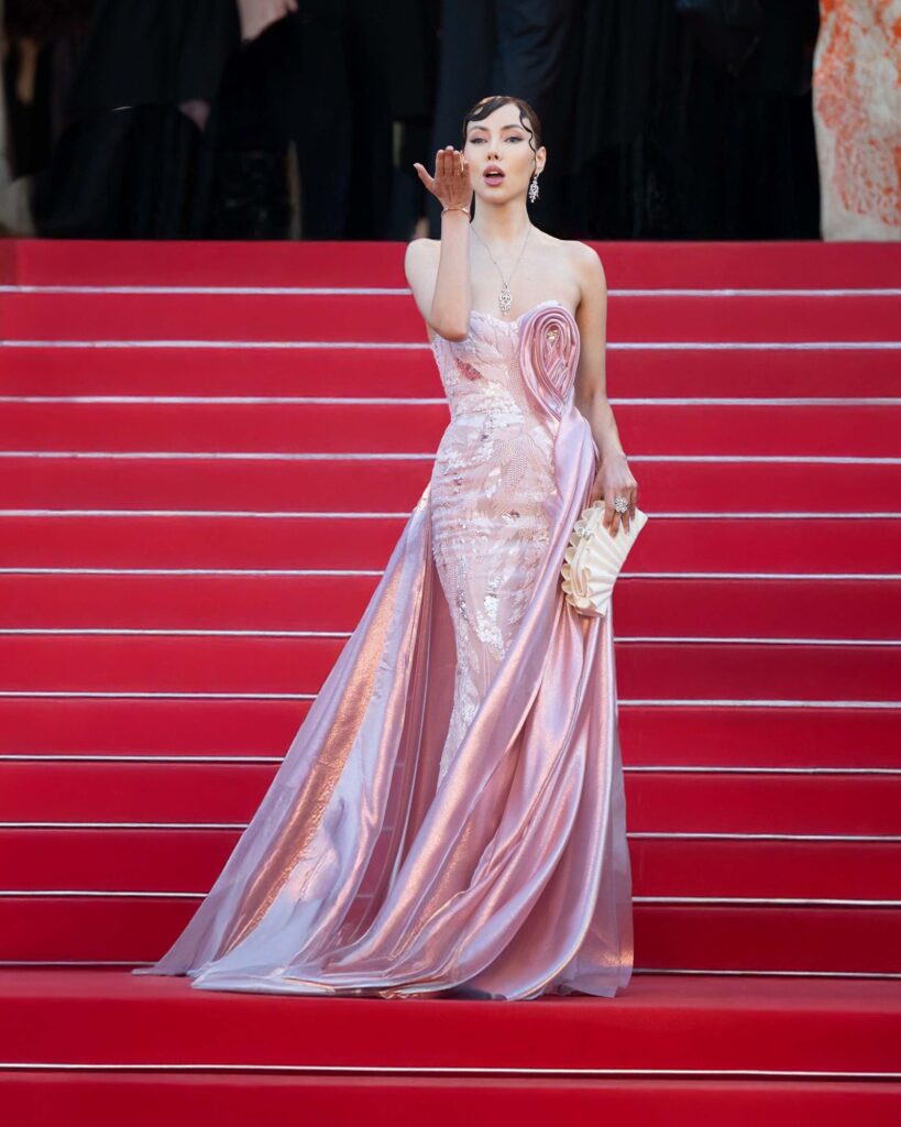 Nesrin Sanad graces “The Mastermind” red carpet at the 78th annual Cannes Film Festival in a custom-made Gaby Charbachy gown.