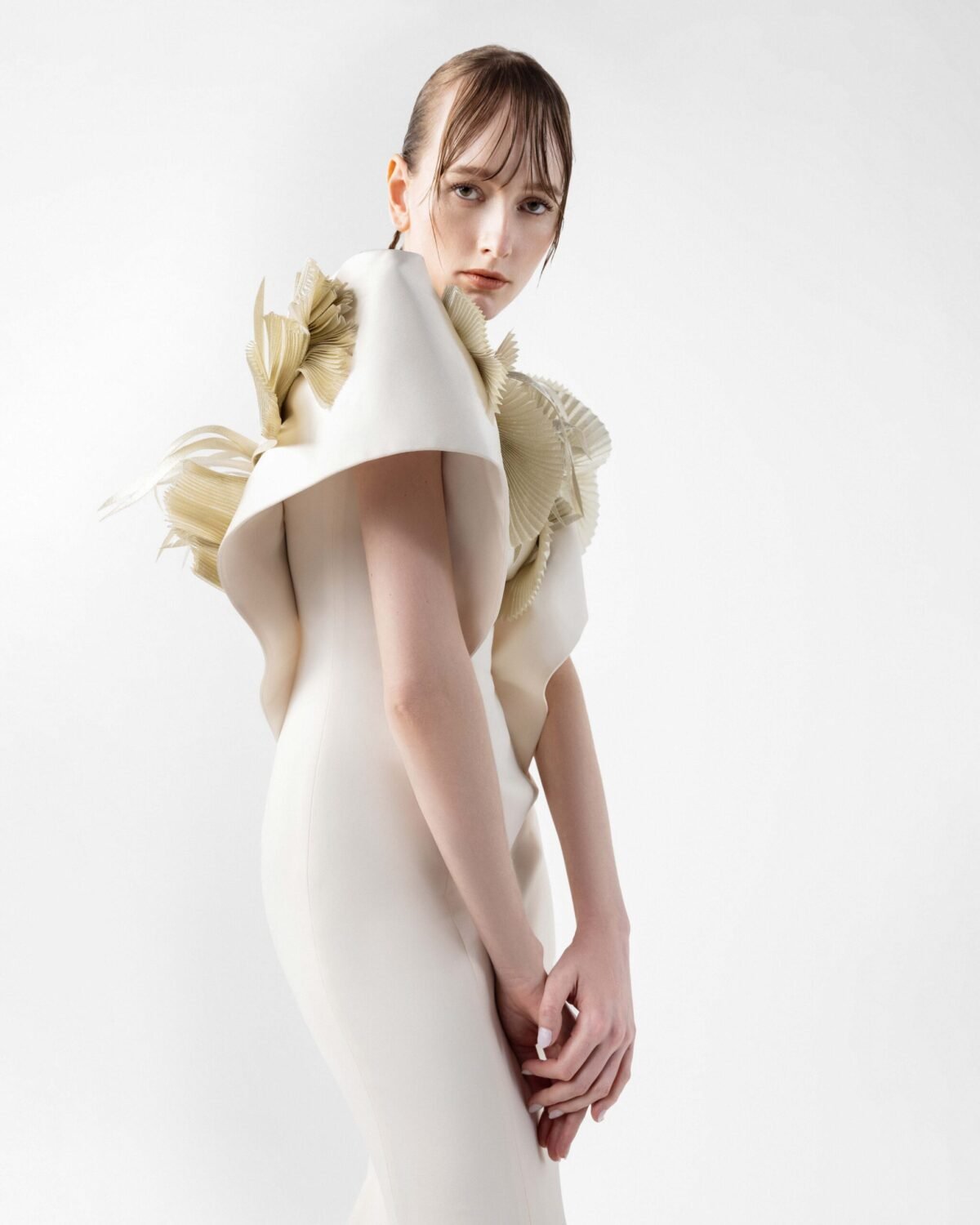 Cream Dreamscape Gown with Sculpted Organza Shoulders