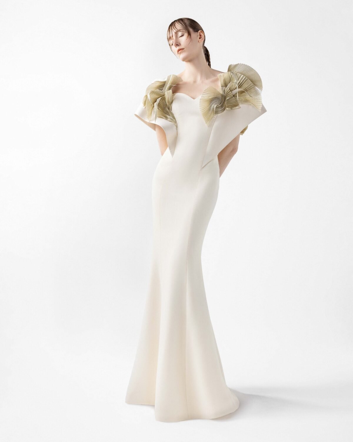Cream Dreamscape Gown with Sculpted Organza Shoulders