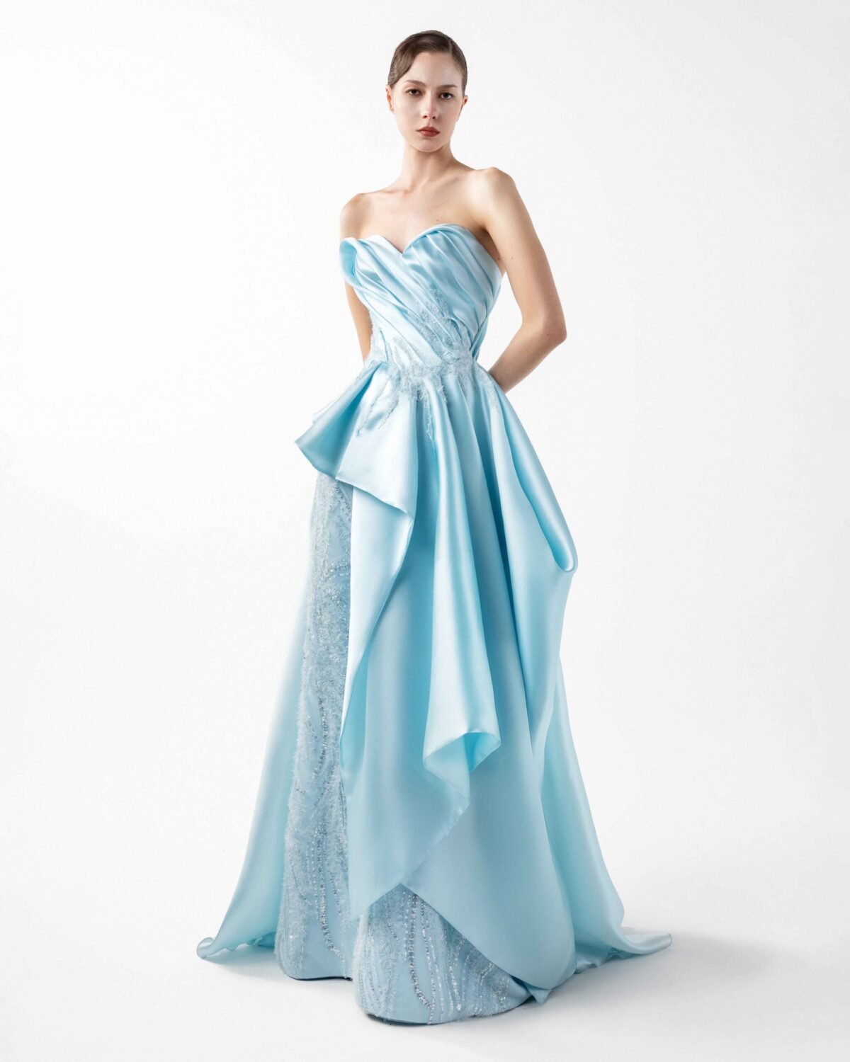 Celestial Blue Waterfall Lace and Organza Gown