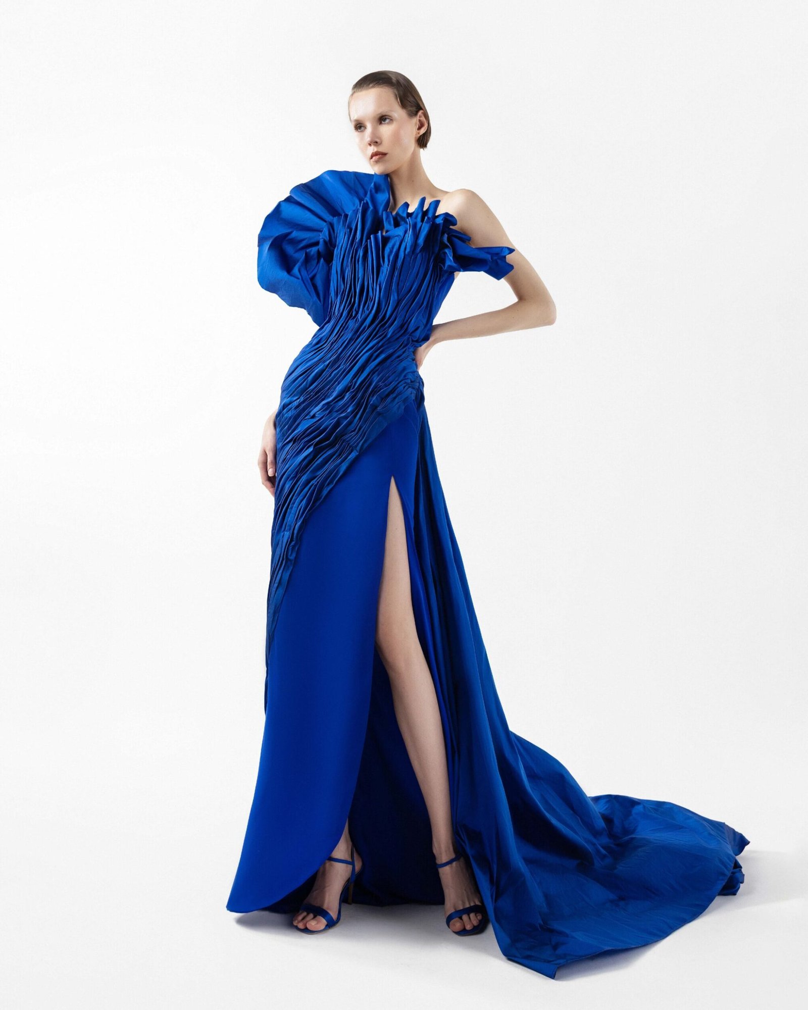 Sculptural Taffeta Bodice Royal Blue Gown