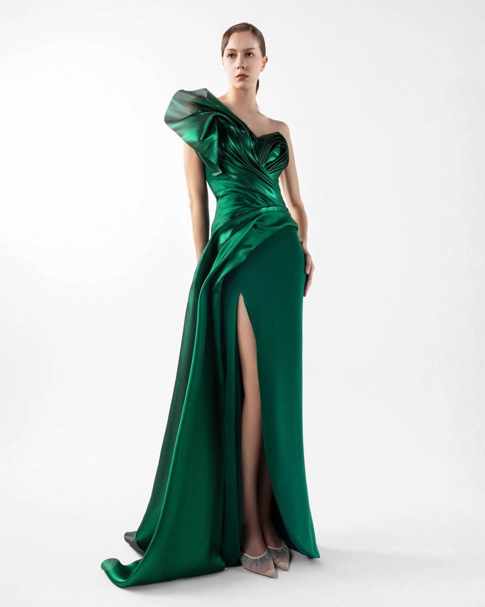 Emerald Green Gown with Metallic Swirls