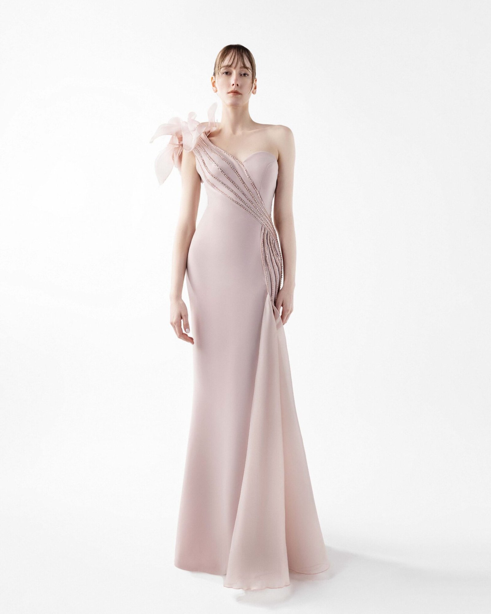 Rosé Petal Cascading Beaded Floral Gown