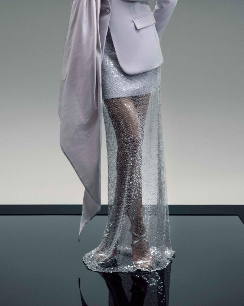 Sparkling Sequin Mesh Overlay, Lilac Skirt 
