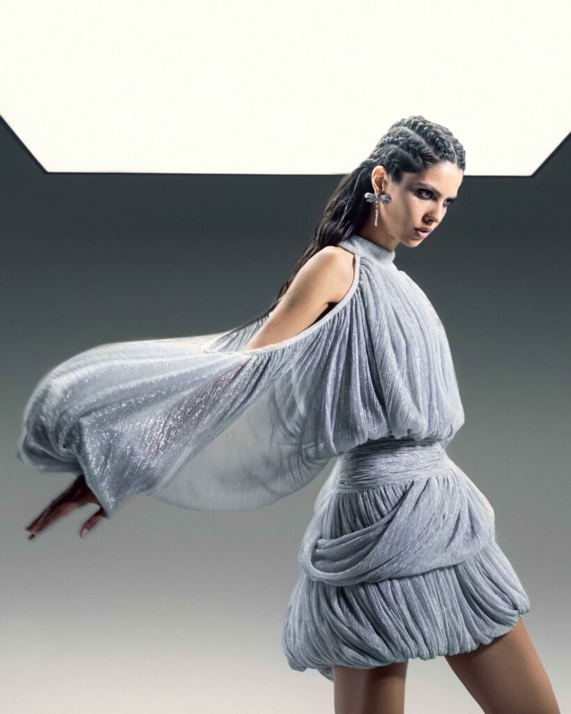 Silver Lamé Top with Shoulder Cutouts 