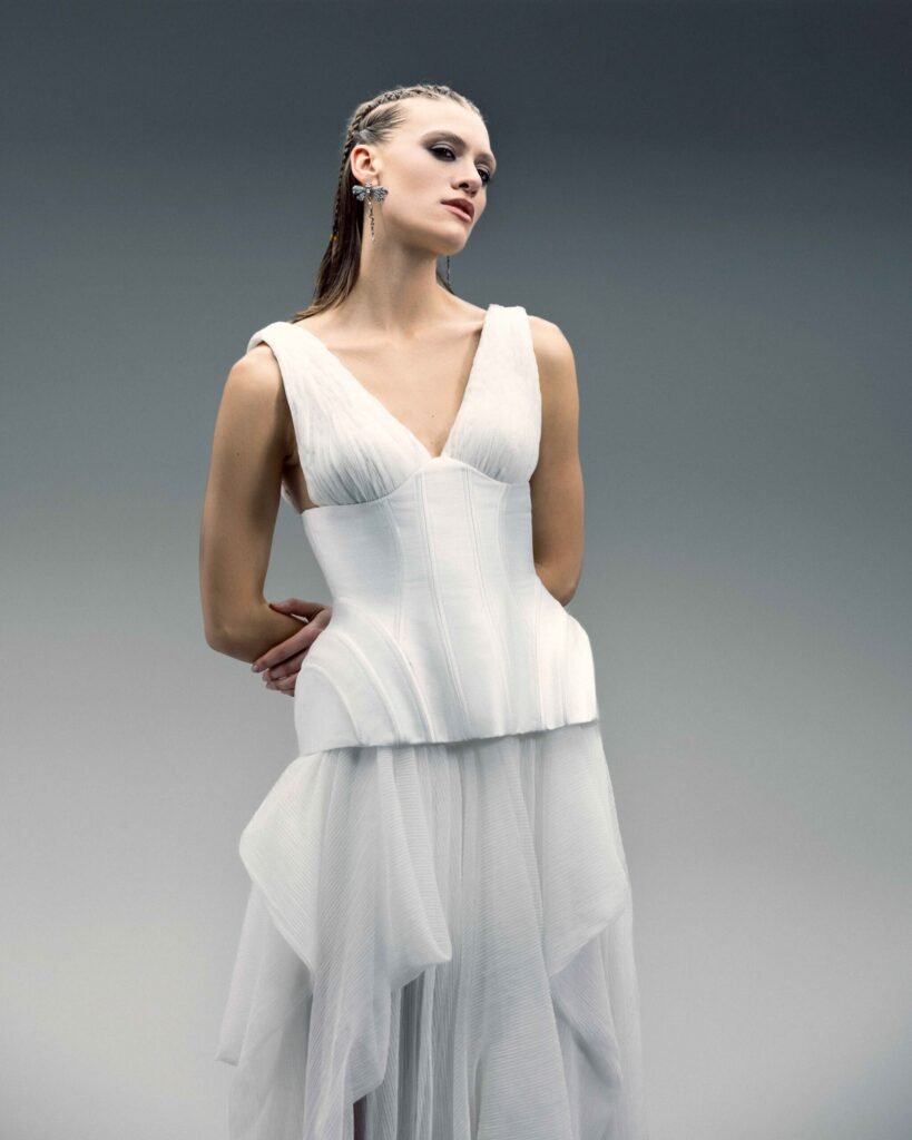 Pleated Chiffon, Sculpted Mikado Piqué Top 