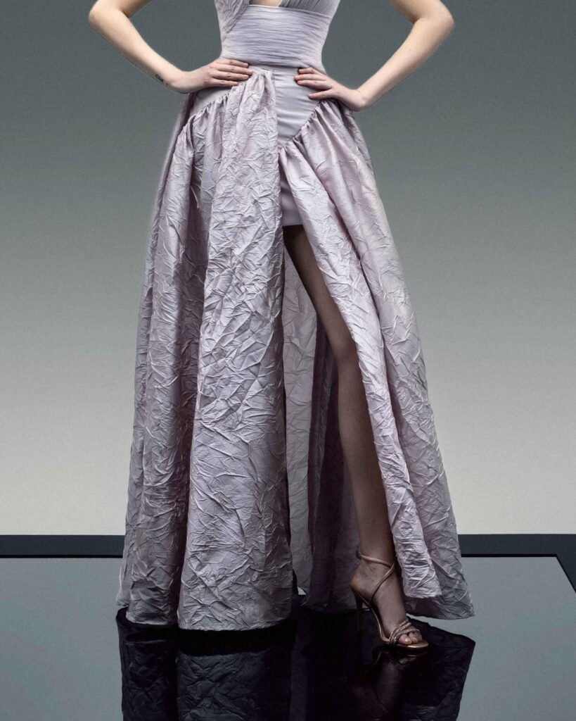 Hand-Crinkled Lilac Taffeta Ball Skirt 