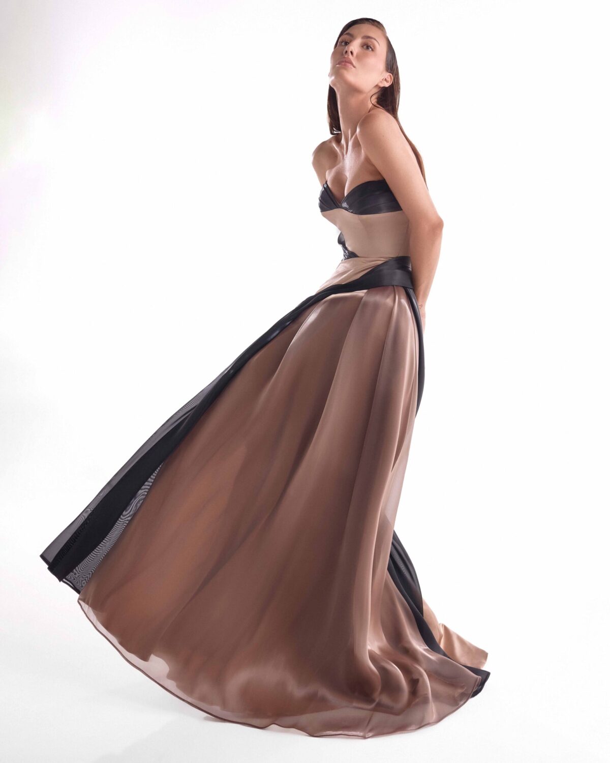 Opulent Razmir and Liquid Organza Draped Gown