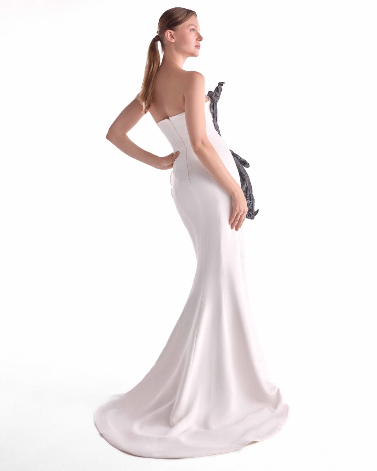 Sculpted Dual-Tone Taffeta Bloom, Off-White Mermaid Gown