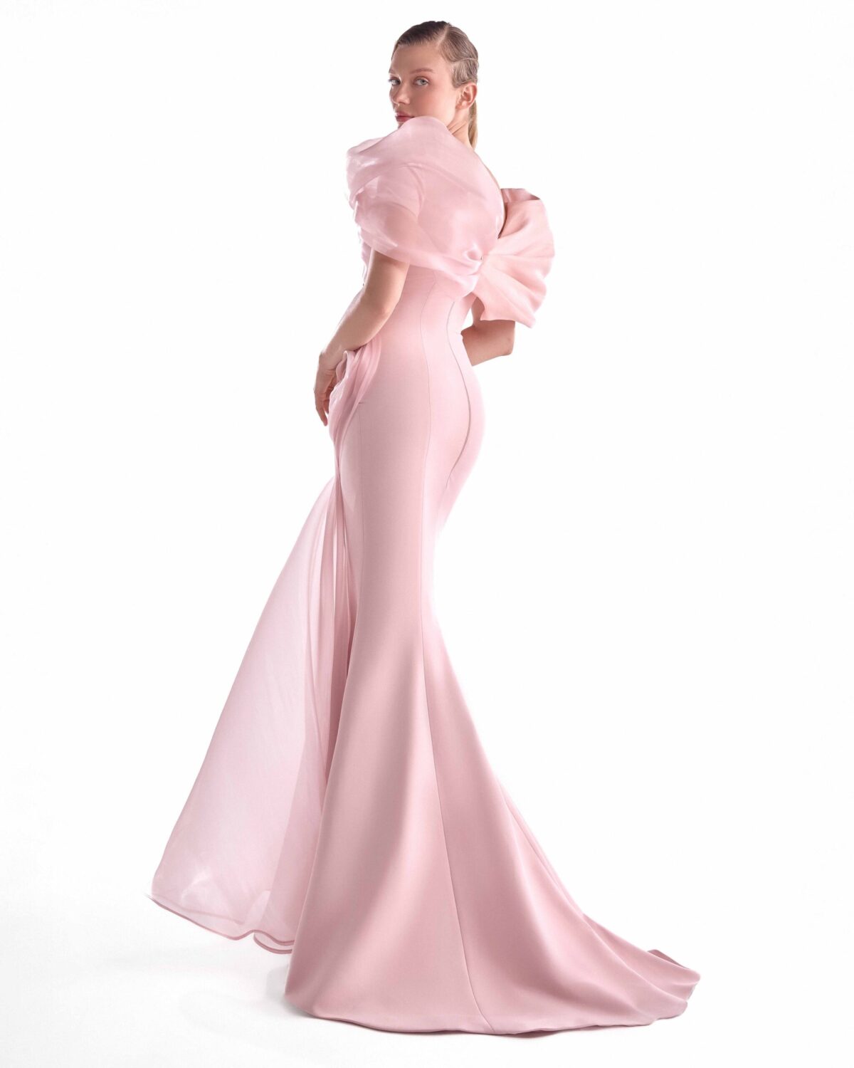 Asymmetrical Mixed Media Pink Mermaid Gown