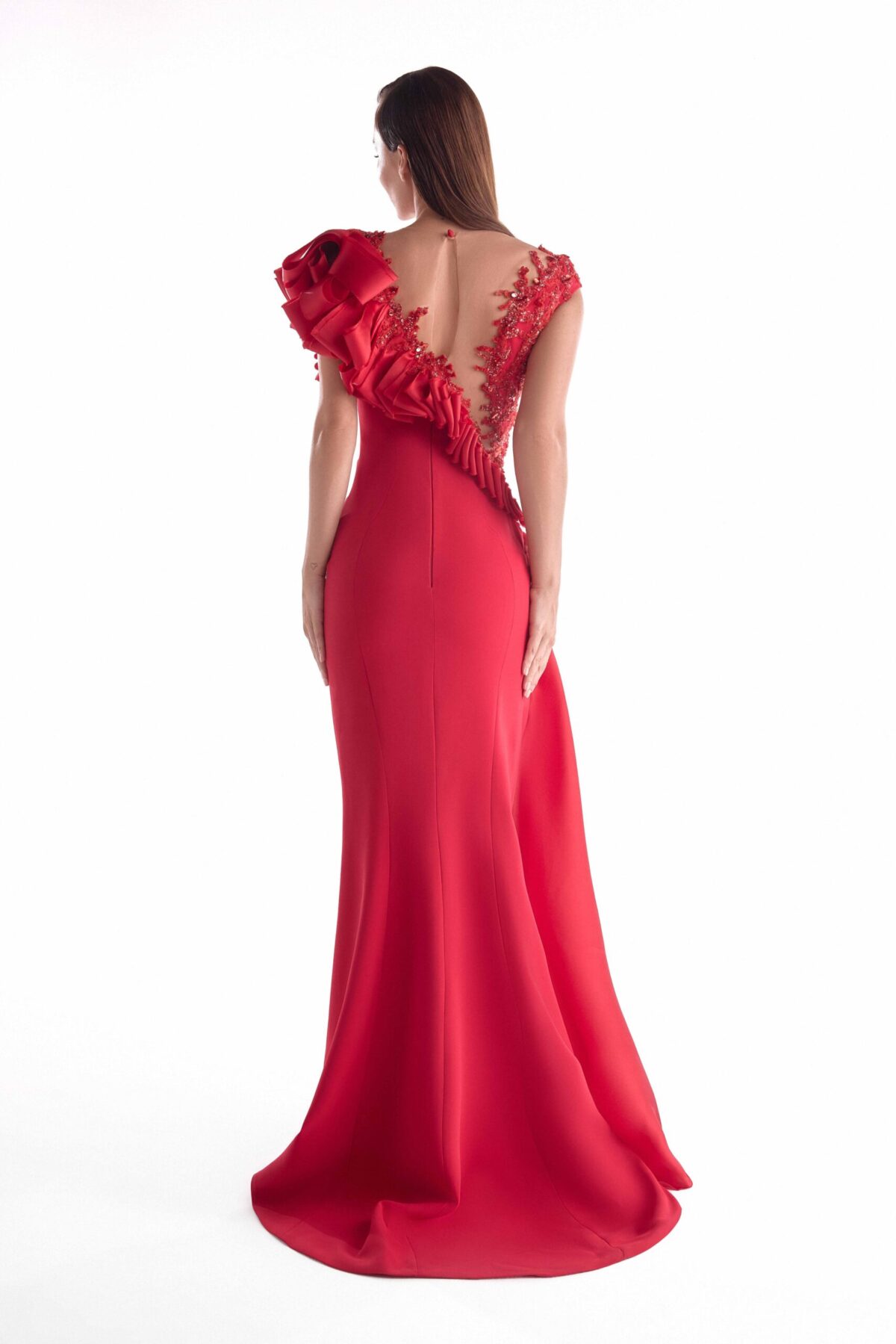 Deep Plunging Lustrous Red Gown