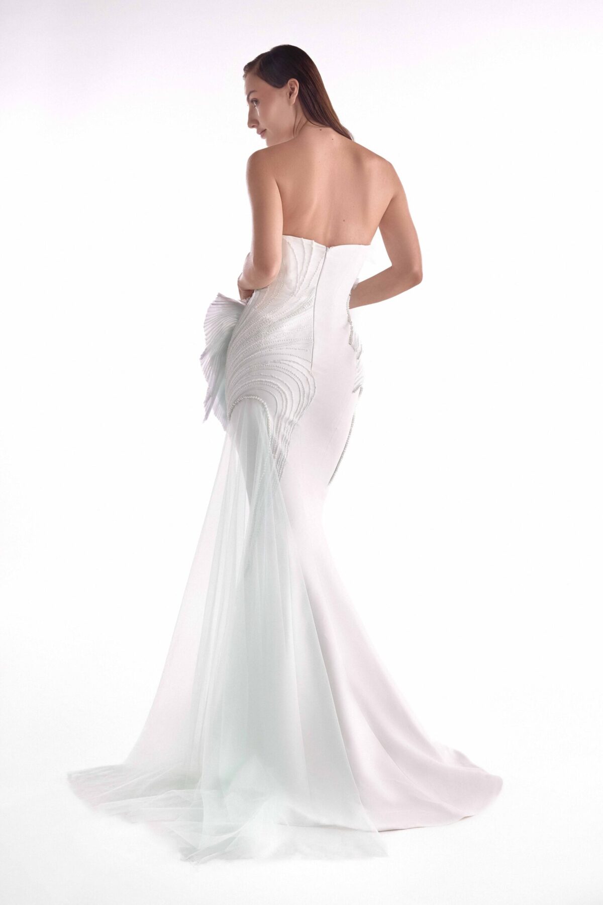 Mint-Kissed Pearl and pleated  inserts Off-white Mermaid Gown