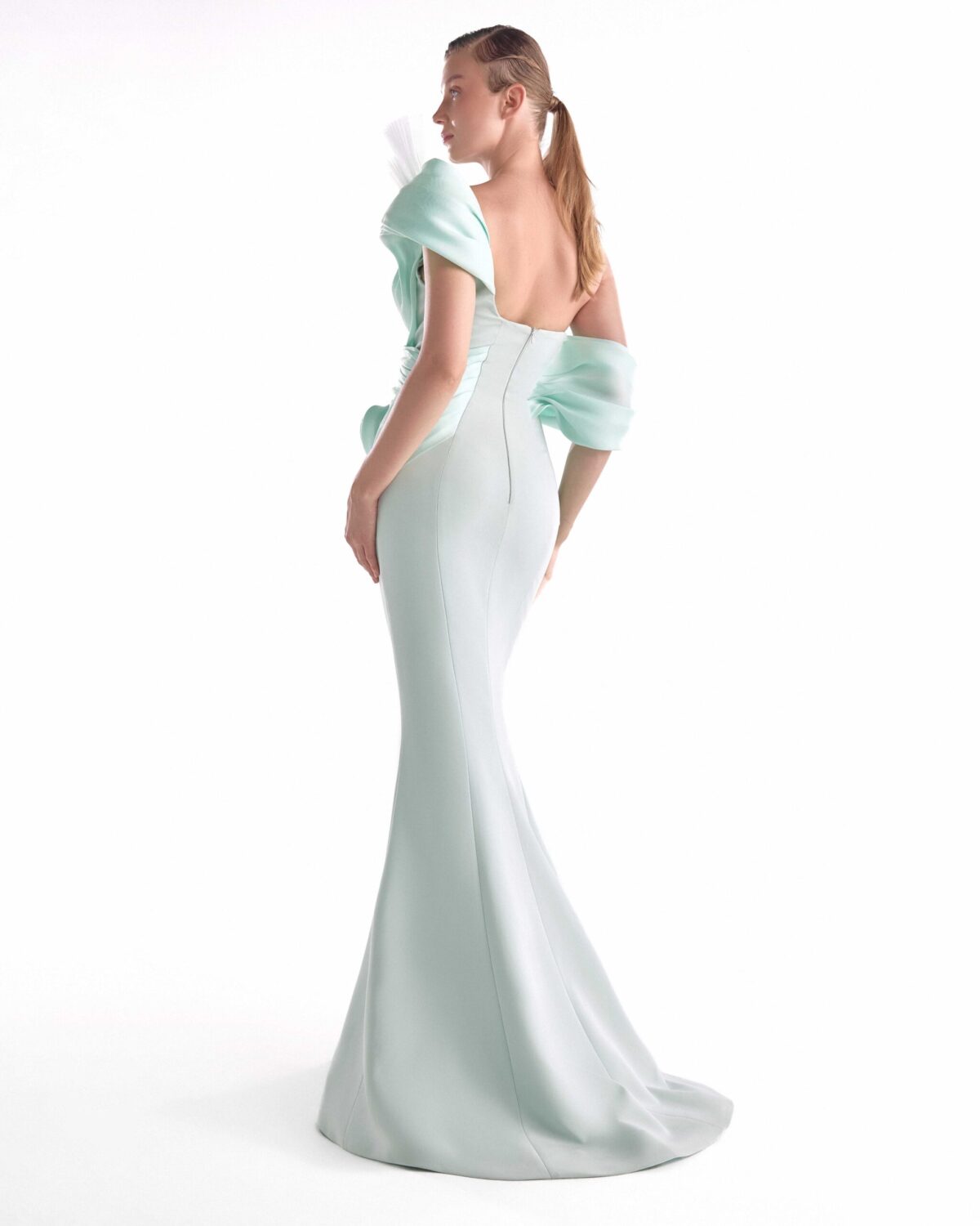 Ethereal Tide MiXed Media Mint Mermaid Gown
