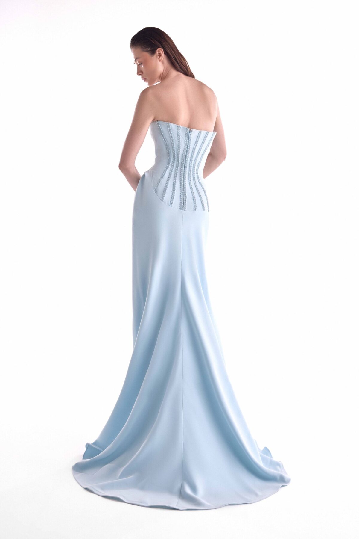 Cinched Waist Beading, Ice Blue Gown
