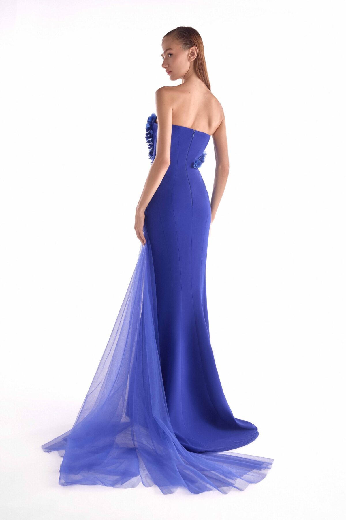Boned Royal Blue Floral Embellished  Corset Gown