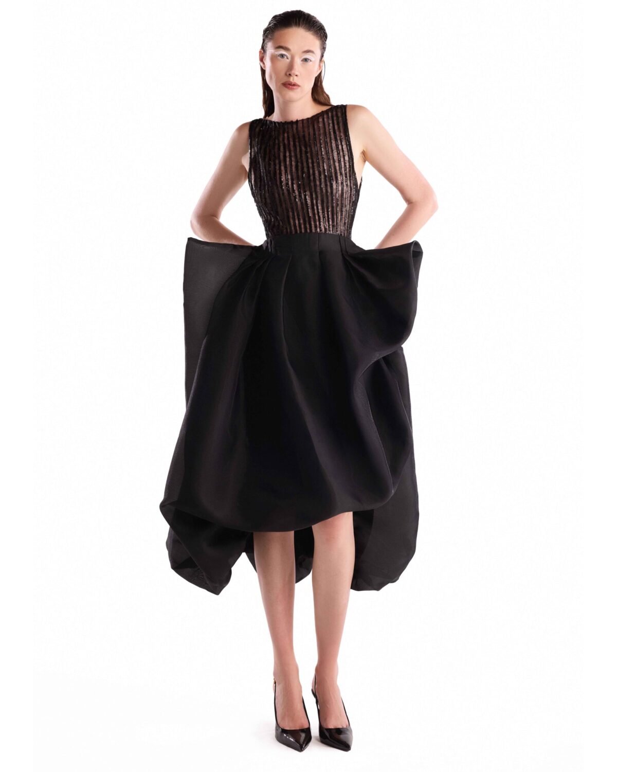 Linear Lace Open Back Midi Dress