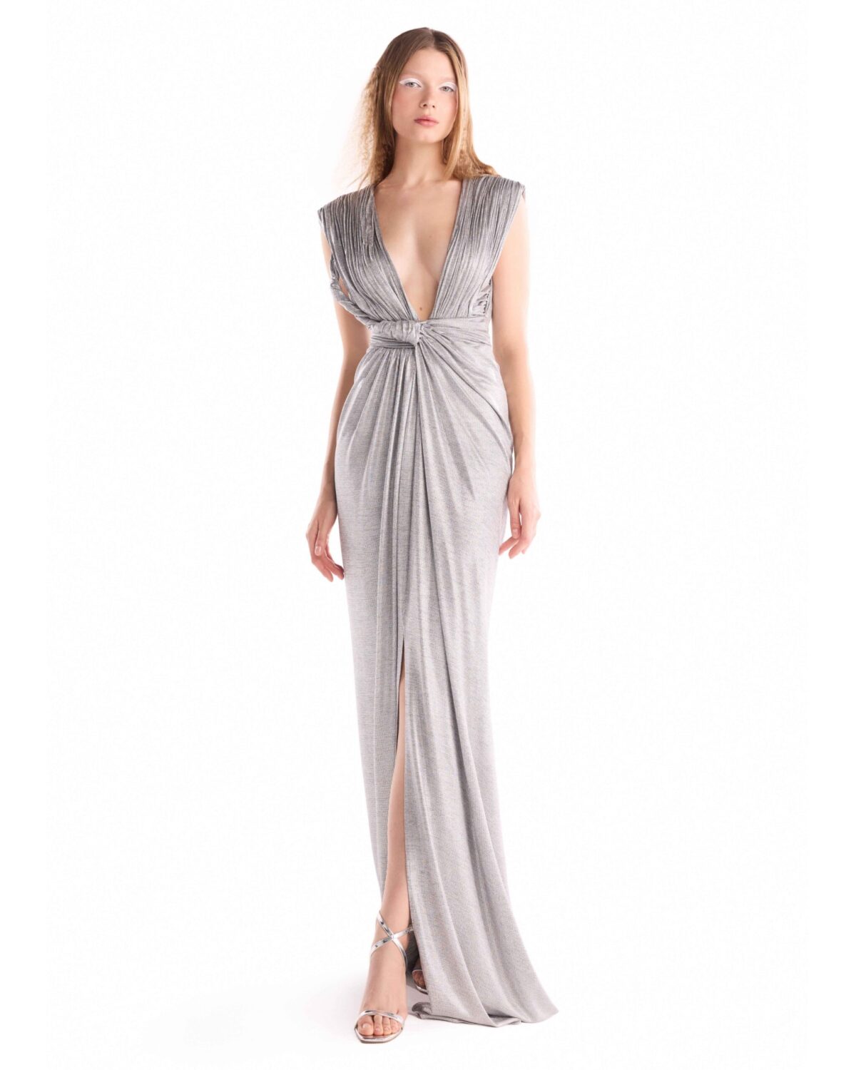Liquid Moonlight Draped Metallic Jersey dress