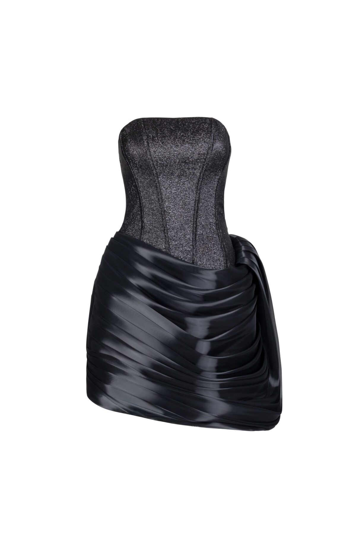 Luminous Black Metallic, Fluid Skirt Mini Dress