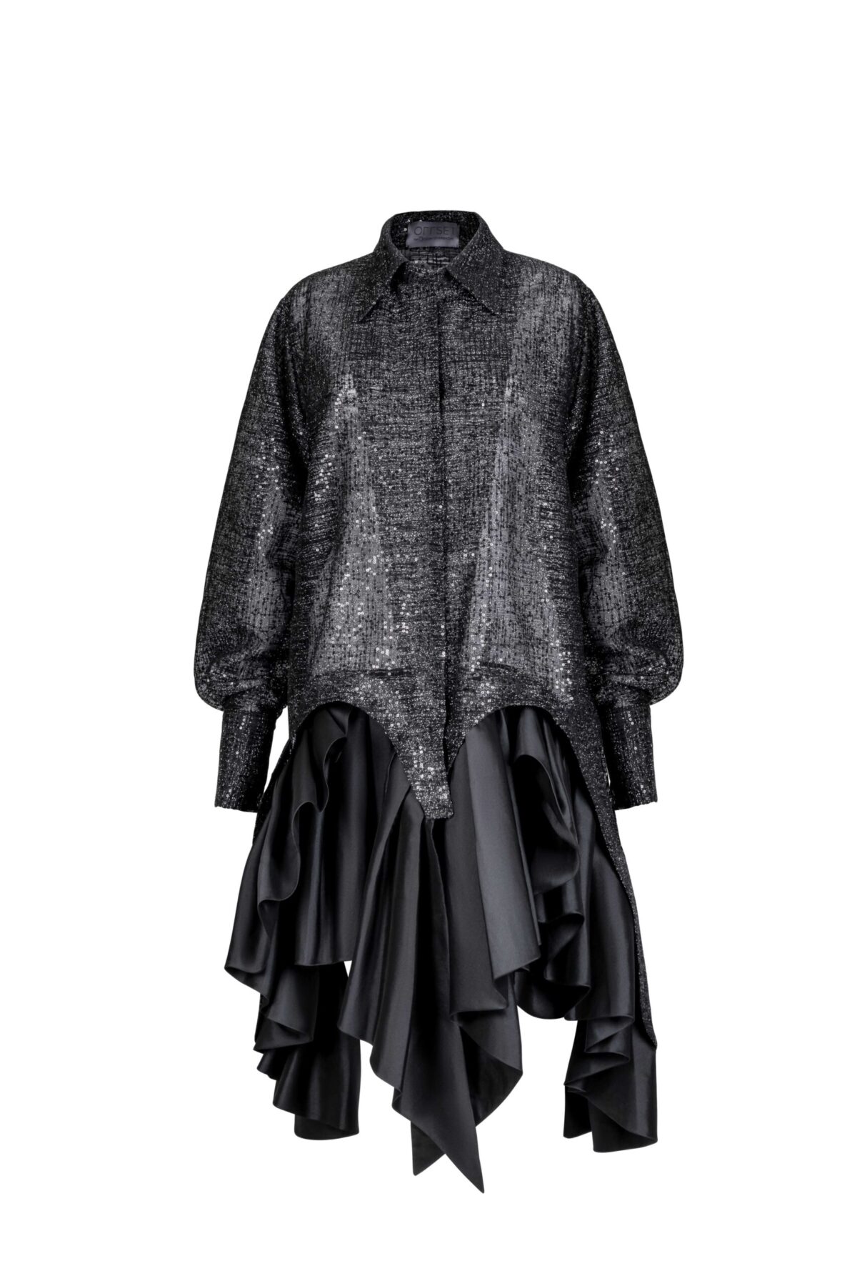 Chantilly Lace Shirt Dress with Sculpted Taffeta Skirt